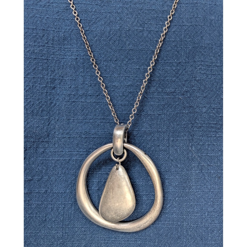 Premier Designs Silver Tone Hoop Teardrop Pendant Necklace Organic Statement